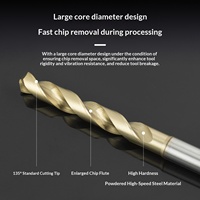 Mata Bor Baja Tahan Karat Ultra Keras dengan Shank Baja Cepat Metallurgi Bubuk yang Diperpanjang Warna Kuning, Impor UA
