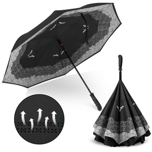Parapluie inversé semi-automatique double couche de haute qualité, imperméable et coupe-vent, en fibre de verre, mains libres, personnalisable avec logo - Product Image 2
