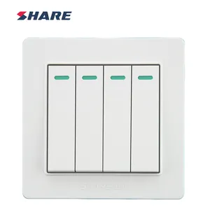 SHARE Hot Selling 4 Gang 1 Way Wall Switch 10A Gang Switch Type 86*86mm EU Standard Wall Switch and Socket