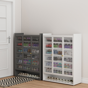 רב תכליתיים 7 שכבות מתכת נעליים מתלה ארון עם דלת זכוכית ארון נעליים פלדה לארון כניסה - Product Image 4