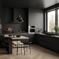 CBMMart-Armoire de cuisine noire et grise élégante, avec design moderne, laqué, robinetterie d'évier en acier inoxydable