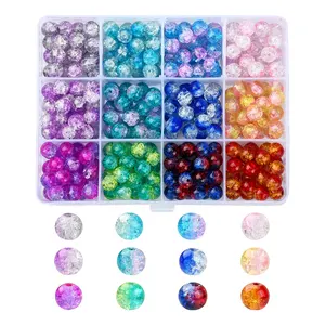 Pandahall 360 Pcs 12 Colors Round Two Tone Spray Painted Crackle Glass Beads