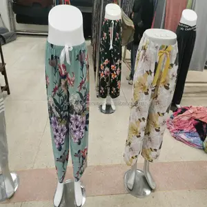 2.35 Dollar Model JPL001 Series Wholesale Big Fllower Prints For Women Girls' pants With Rope Style