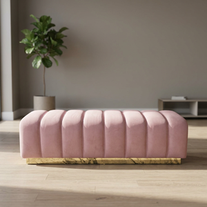 Modern Pink Velvet Tufted Ottoman <b>Bench</b> with Gold Base Living Room Furniture Cheap price from Vietnam - Product Image 1