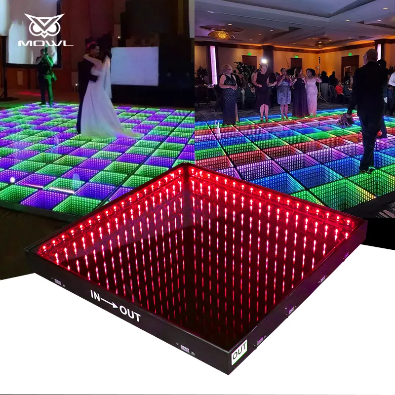 Sahne işıkları kare taşınabilir mıknatıs 3D Infinity ayna LED dans pisti çini panelleri Mat düğün gece kulübü DJ disko için