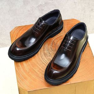 Business Formal Formal <b>Small</b> Square-Toe Top-Grain Cowhide Lace-Up Versatile Oxford Men's Leather Shoes - Product Image 5