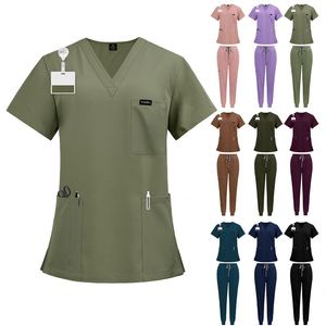 Uniformes Quirúrgicos para Clínica de Belleza, Ropa de Trabajo para Doctor, Uniforme de Enfermera de Manga Corta con Cuello en V, Pantalones con Cordones, Uniforme de Hospital - Product Image 3