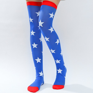 Chaussettes au-dessus du genou pour femmes, motif drapeau américain, chaussettes imprimées pour Costume de Cosplay, design patriotique à rayures et étoiles - Product Image 4