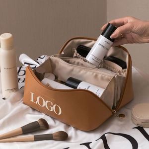 Nouvelle Trousse de Toilette et Maquillage de Luxe en Cuir Véritable Beige Grande Capacité pour Femme - Product Image 1