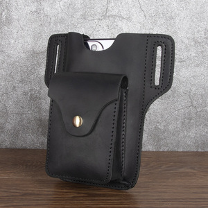 Bolsas para teléfono móvil de cuero Crazy Horse con logotipo personalizado, riñonera colgante para deportes tácticos al aire libre, riñonera de cuero genuino - Product Image 3