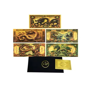 chinese lucky year souvenir money black dragon Ten billion trillion plastic banknote yellow dragon gold foil plated banknote