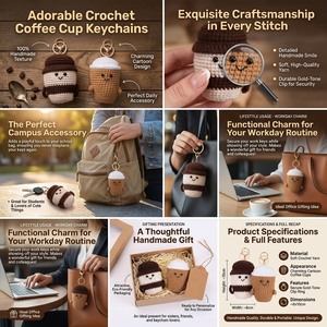 Lindo llavero de amigurumi hecho a mano de ganchillo con forma de taza de café, juguete de regalo, miniatura 3D de hilo tejido, llavero para coche, muñeco, colgante para bolso o mochila - Product Image 2