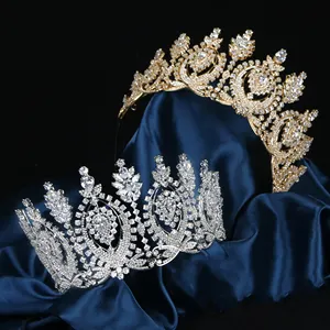 Anel de coroa de princesa coroa madrinhas, grande strass queen sash e tiaras de ouro e azul