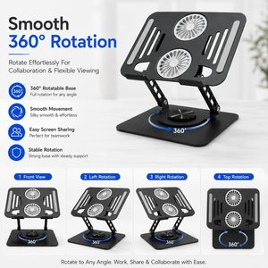Metal Tablet PC <b>Laptop</b> Stand 360 Rotation Portable Folding <b>Table</b> with Two Heat Dissipation Fans <b>Adjustable</b> - Product Image 4
