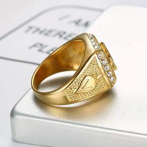 Anillo Masónico AG de Acero Inoxidable, Chapado en Oro al Vacío, con Circonita Cúbica, Joyería Masculina, Anillo de Sello de Sociedad Secreta, Anillo Vintage de Hiphop, Regalo Personalizado - Product Image 2