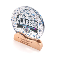 Trophée de récompense sportive personnalisé Coupe en verre cristal Design en bois Sculpté Logo personnalisé Sublimation Plaques de champion Trophées