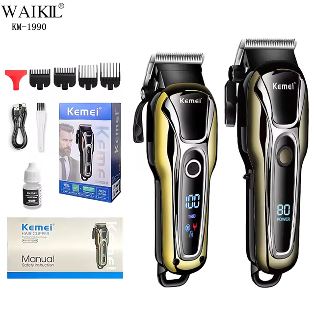 KEMEI KM-1990 5W 2000mAh Li-battery High Quality Professional Electric Hair Clippers for Salon Baber Hair Trimmer Cutter Machine
