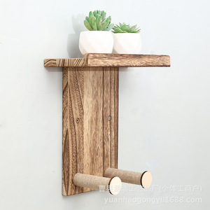 Wooden <b>Wall</b> <b>Mounted</b> <b>Shelf</b> With Hooks For Plants And Storage Rectangle Solid Wood Home Decoration - Product Image 2