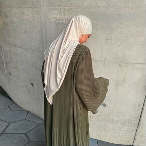 <span class=keywords><strong>M</strong></span>-87迪拜伊斯兰谦虚连衣裙薄纱纯色伊斯兰克莱登皱褶穆斯林长裙女性 - Product Image 3