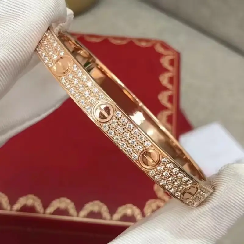 Grosir perhiasan fashion custom gelang manset cinta sekrup zircon berlian penuh baja tahan karat berlapis emas 18k gelang bangle Pria Wanita