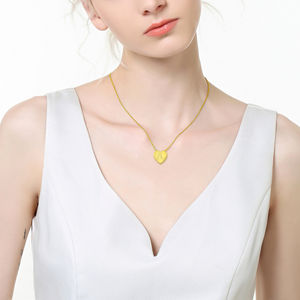 Personalizable chapado en oro grabado láser corazón inicial alfabeto 925 collar de plata esterlina para mujeres regalos - Product Image 2