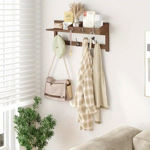 Wooden Coat Rack Wall Mounted With <b>Shelf</b> And <b>Hooks</b> For Entryway Key Bag And Clothes Storage Multipurpose Durable Design - Product Image 2