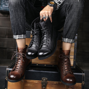 <span class=keywords><strong>Bottes</strong></span> <span class=keywords><strong>Chelsea</strong></span> en <span class=keywords><strong>cuir</strong></span> de vachette véritable pour hommes, logo personnalisé, baskets mi-mollet avec fermeture à lacets, style britannique, prix - Product Image 4