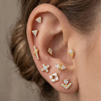 Promotion Bijoux Titane G23 F136 Labret à dos plat, Clou d'oreille Tragus, Anneaux de lèvre, Piercing Hélix et Cartilage, avec Zircon et Filetage interne