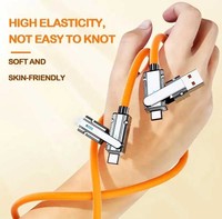 Kabel pengisi daya USB Tipe C PD USB 120W 4 in 1, kabel silikon Laptop cepat mengisi daya USB Tipe C untuk ponsel