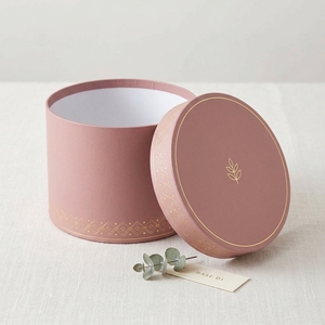 <b>Pink</b> Cylinder Rigid <b>Gift</b> Boxes with Gold Foil Printing and Ribbon Trim for Craft and Packaging - Product Image 3