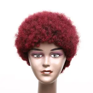 Grosir Rambut Remy Pendek Brasil Mesin Keriting Afro Kinky Dibuat 100% Wig Rambut Manusia untuk WANITA HITAM