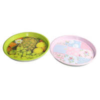 Plateaux de service ronds en fer blanc décoratifs, durables et écologiques, de qualité alimentaire, avec motifs floraux de dessins animés