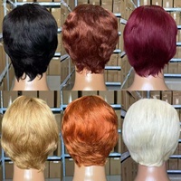Perruques en gros fabriquées à la machine - Style coupe pixie courte 100% cheveux humains vierges brésiliens noirs, adaptées aux femmes noires
