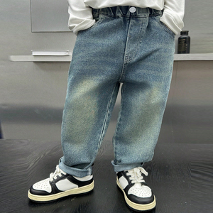Pantalon en <span class=keywords><strong>jean</strong></span> bleu ample style preppy pour petits garçons de 4 à 7 ans, jeans vintage multi-poches, fabricant direct - Product Image 1