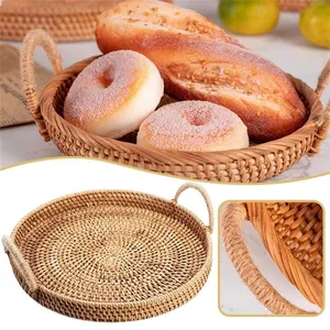 Cesta de pan con cubierta para el hogar, Cestas colgantes hechas a mano de macramé con mango de caña para almacenamiento de frutas y verduras, ideal para regalo de Año Nuevo Chino