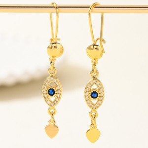 Orecchini Pendenti Bohemien Blu Occhio di Allah dell'Asia Centrale, Ganci per Orecchini in Rame Placcato Oro Premium, Gioielli Moda Donna, Vendita all'Ingrosso dalla Fabbrica - Product Image 1