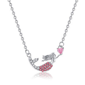 Collier pendentif sirène Temu-C motif princesse océan diamant dégradé, chaîne en bambou doré - Product Image 5