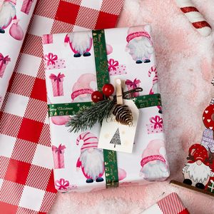 Christmas gift wrapping <b>paper</b> featuring cute cartoon goblin <b>patterns</b> Double sided printed with checkered design Customizable - Product Image 1