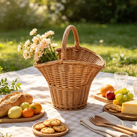 Handgemaakte verdikte rotan geweven bloemenmand, draagbare fruitopbergmand met handvat voor tuinieren, bloemist, supermarkt