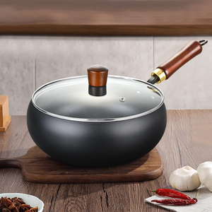 Thiết kế mới không dính không có lớp phủ gang chảo với kính nắp Nhà Bếp Nấu Ăn sắt lớn bụng Fry chảo Chảo wajan kuali - Product Image 1