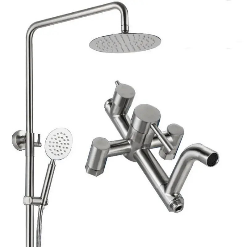 Best Selling Bathroom Wall Mounted Silver Rain Shower System Exposed Mixer Tap Bath Shower 304 Stainless Steel Faucet Set