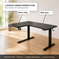 Poste de travail de bureau en forme de L, bureau d'ordinateur ergonomique à hauteur réglable électriquement avec structure en acier pour mobilier de bureau moderne