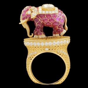 Luxury 14K Gold Ruby <b>Elephant</b> Statement Ring with Diamond Accents Designer Animal Cocktail Ring for Women Jewelry <b>Gift</b> - Product Image 4