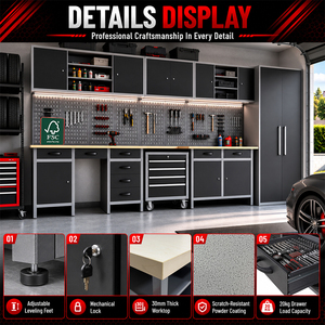 Armoire murale robuste JZD combinée avec panneau perforé et établi, idéale pour l'organisation des outils de <span class=keywords><strong>garage</strong></span> et des zones d'usine - Product Image 3