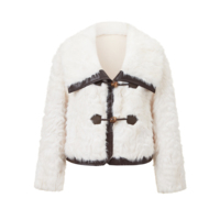 Manteau d'hiver pour femme, élégant, rétro, chaud, luxueux, en fausse fourrure, à col rabattu, avec décoration à bouton unique et empiècements, vente en gros