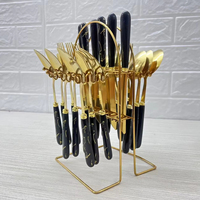 Service de Couverts 24 Pièces en Acier Inoxydable, Motif Marbre Luxe, pour Restaurant, Hôtel, Idée Cadeau