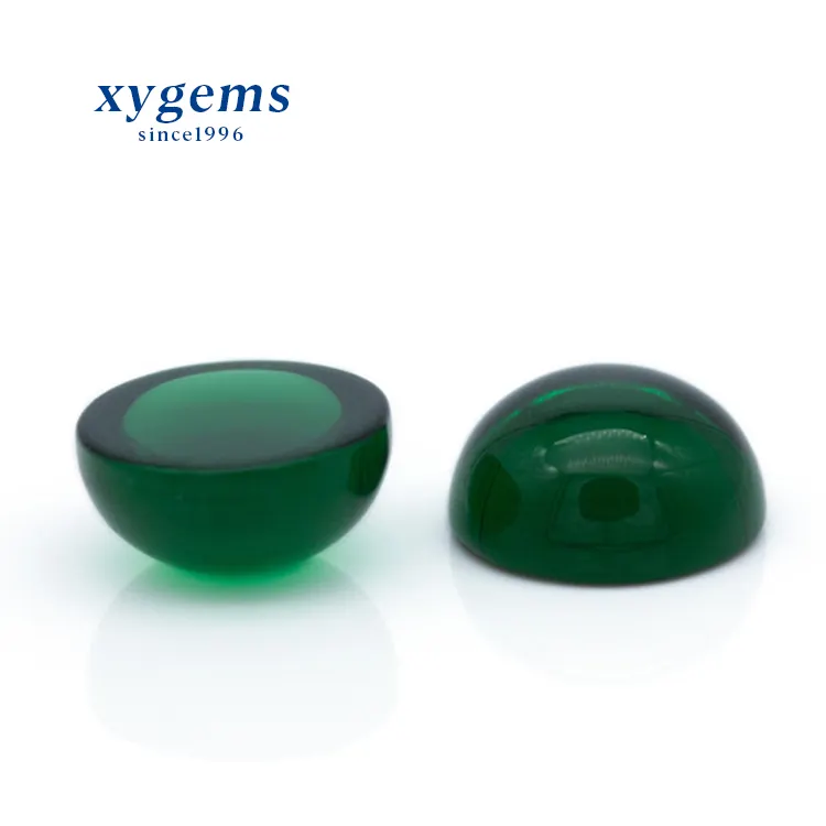 Xygems Round Faceted Flat Back Emerald Synthetic Glass Cabochon Wholesale Decorative Stone