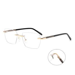 Factory Classic Optical Pure acetato y metal Monturas de gafas Gafas sin montura personalizadas de alta calidad para hombre