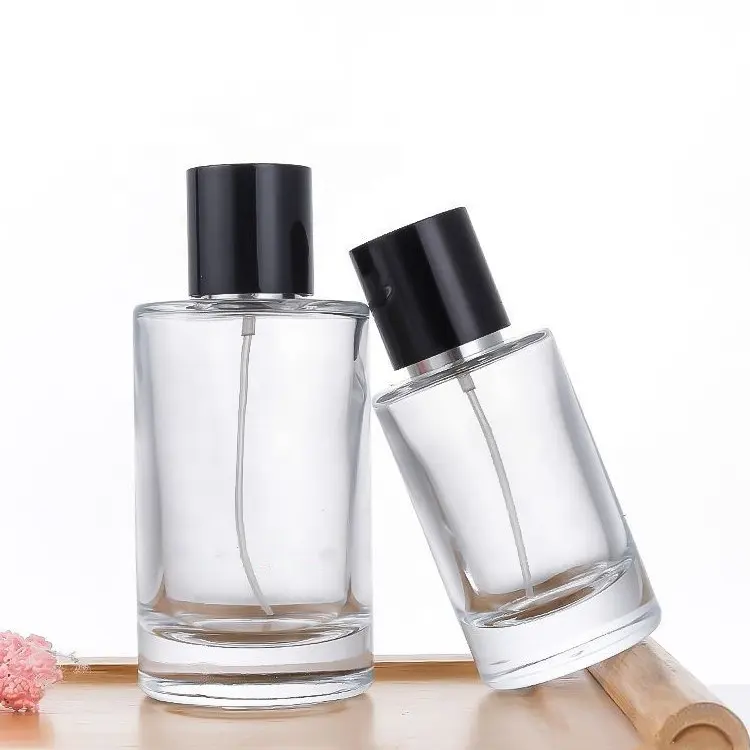 30ml 50ml 100ml Supply transparent wholesale crimp sprayer round perfume glass bottles with cap