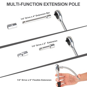 Ensemble d'outils compact et économique de 46 pièces pour réparation automobile, comprenant un jeu de douilles à cliquet de 1/4 pouce, des douilles à embout et une barre d'extension - Product Image 5